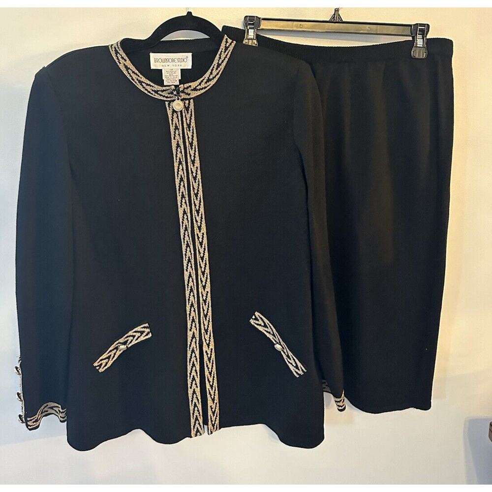 Vintage Sweater Skirt Set Brownstone Studio NewYork Size 12 Petite Black/Gold